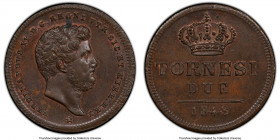 Naples & Sicily. Ferdinando II 2 Tornesi 1849 MS63 Brown PCGS, KM327. Highest graded at PCGS. From the Meduno Collection 

HID09801242017

© 2022 ...