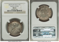 Papal States. Pius IX 2-1/2 Lire Anno XXI (1867)-R MS63 NGC, Rome mint, KM1384. Conservatively graded one year type. From the Meduno Collection 

HI...