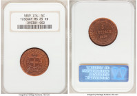 Tuscany. Second Provisional Government 5 Centesimi 1859 MS65 Red and Brown NGC, Heaton mint, KM-C83. From the Meduno Collection 

HID09801242017

...