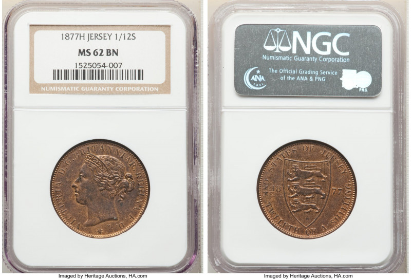 British Dependency. Victoria 1/12 Shilling 1877-H MS62 Brown NGC, Heaton mint, K...