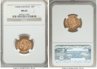 Franz Joseph II gold 10 Franken 1946-B MS65 NGC, Bern mint, KM-Y13. One year type. AGW 0.0933 oz. From the "For My Daughters" Collection 

HID098012...