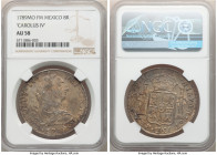 Charles IV 8 Reales 1789 Mo-FM AU58 NGC, Mexico City mint, KM107. Visible luster beneath a heavy cloak of gold and brown toning. 

HID09801242017
...