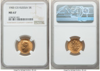Nicholas II gold 5 Roubles 1900-ФЗ MS67 NGC, St. Petersburg mint, KM-Y62. Attractive copper-gold color. AGW 0.1245 oz. 

HID09801242017

© 2022 He...