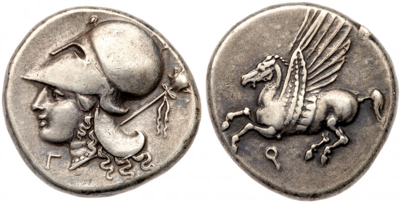 Corinth. AR Stater. Circa 345-307 BC (21.5mm, 8.54g, 9h). Pegasos flying left; R...