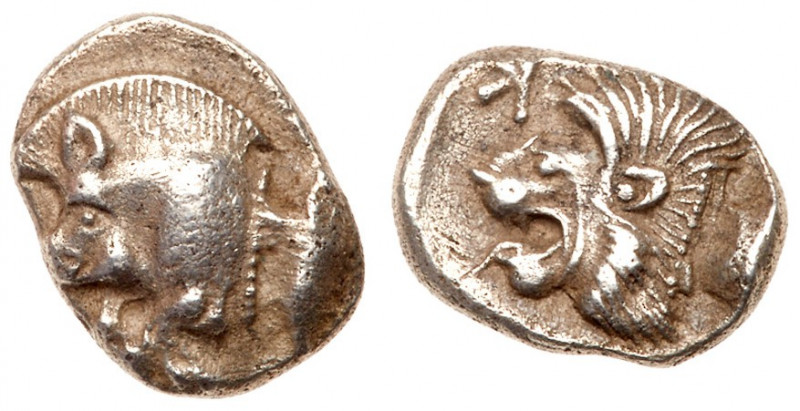 Kyzikos. AR Obol. Circa 450-400 BC (9mm, 0.78g, 5h). Forepart of boar left, tunn...