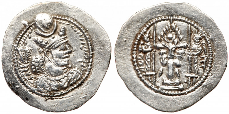 Sasanian Kingdom. Bahram V, 420-438 AD, AR Drachm (28.5mm, 4.18g, 9h). GW mint. ...