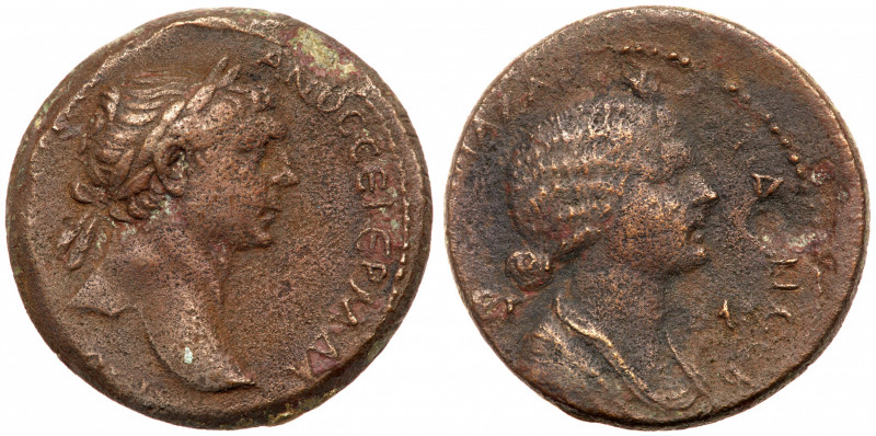 Roman Empire. Trajan, with Matidia, 98-117 AD. Cilicia, Anazarbus. Laureated hea...