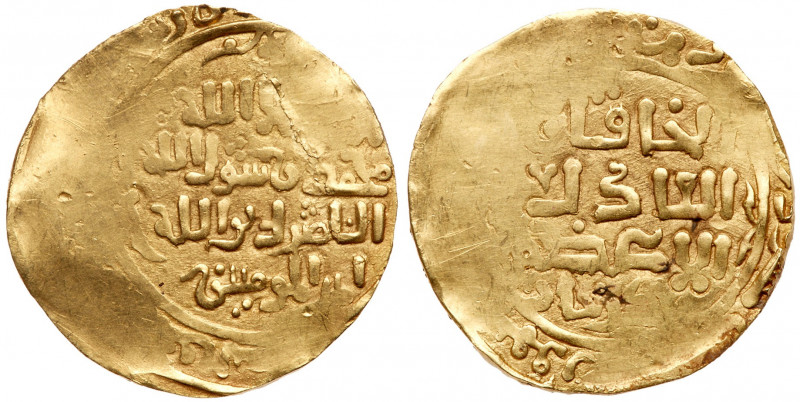 Arabian-Medieval Islamic. Gold Dinar, ND. 6.6 grams. Circa 1100-1200 AD. Weaknes...