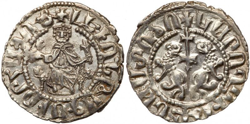 Armenia. Silver Tram, ND. Levan I, 1198-1219. King seated on throne. Reverse ; C...