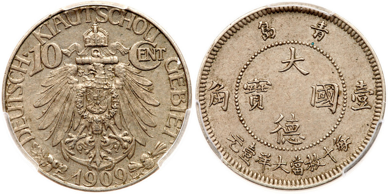 China- Kiauchau. 10 Cents, 1909. KM-2; J-730. Wilhelm II, 1898-1914. German insc...