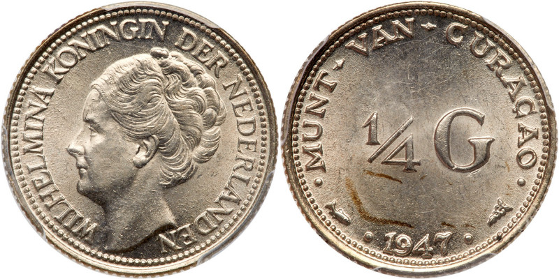 Netherlands Colonies: Cura&ccedil;ao. &frac14; Gulden, 1947. KM-44. PCGS graded ...