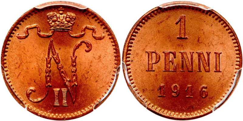 Finland. Penni, 1916. KM-13; Bit-476. PCGS graded MS-65 Red. Estimated Value $50...