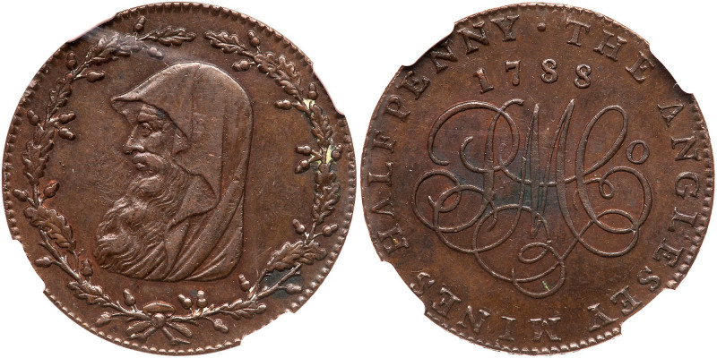 Great Britain. Wales. Halfpenny, 1788. D&H-275. Anglesey. Edge: PAYABLE IN ANGLE...