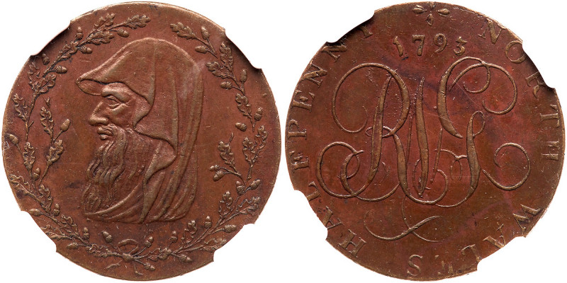 Great Britain. North Wales. Halfpenny, 1793. D&H-1d. Edge: CURRENT EVERY WHERE. ...