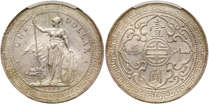 Great Britain. Trade Dollar, 1902-B. KM-T5; Prid-13. Lustrous. PCGS graded AU-58...