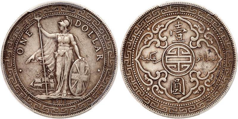 Great Britain. Trade Dollar, 1911-B. KM-T5; Prid-21. PCGS graded EF-45. Estimate...