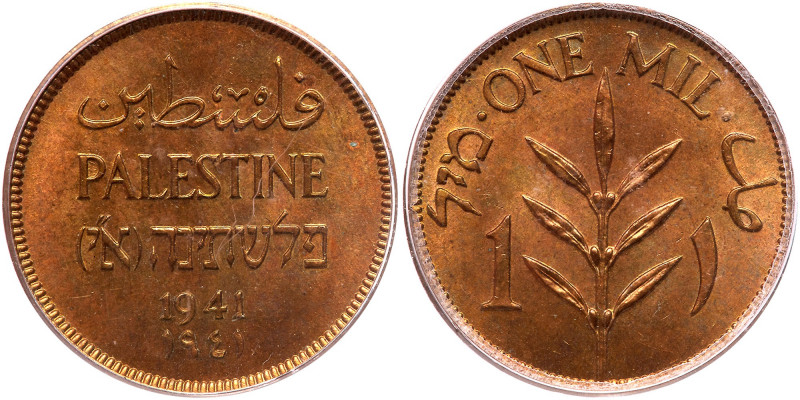 Palestine. Mil, 1941. KM-1. PCGS graded MS-64 Red & Brown. Estimated Value $75 -...