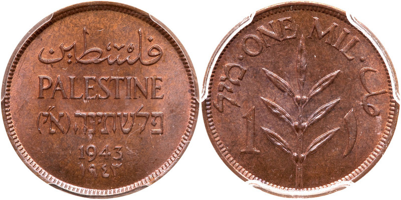 Palestine. Mil, 1943. KM-1. PCGS graded MS-64 Brown. Estimated Value $50 - 75