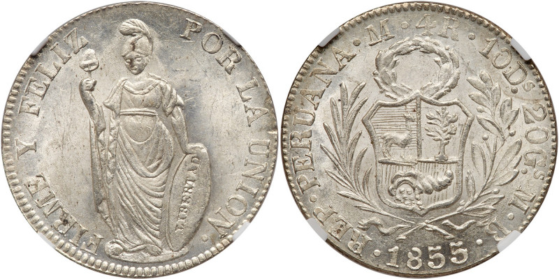 Peru. 4 Reales, 1855-MB (Lima). KM-151.3. Standing Liberty. Well struck with ful...