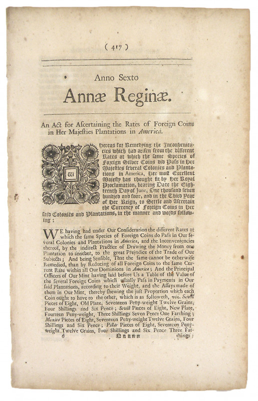British Regulation of Coins in the Americas

[British Government]. AN ACT FOR ...