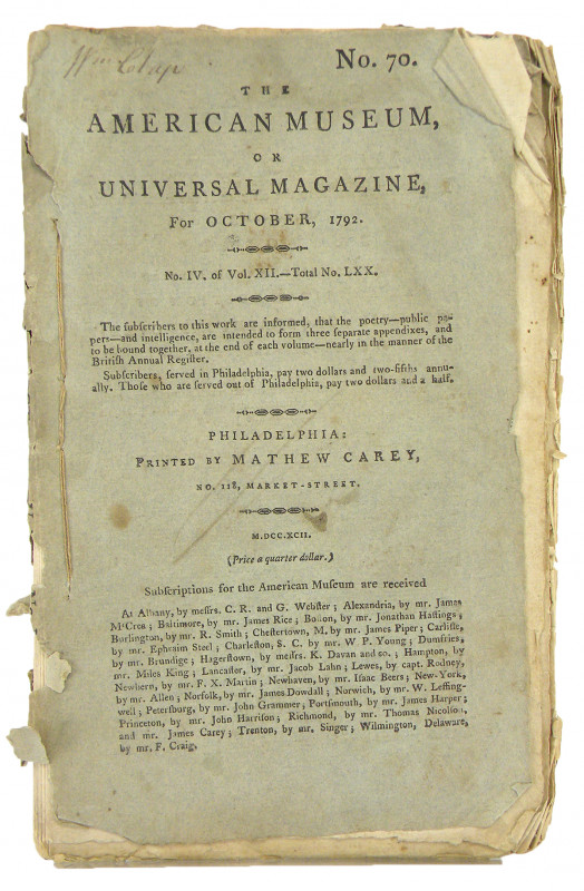 1792 Suggestions for an Incuse Coinage

Carey, Mathew [publisher]. THE AMERICA...