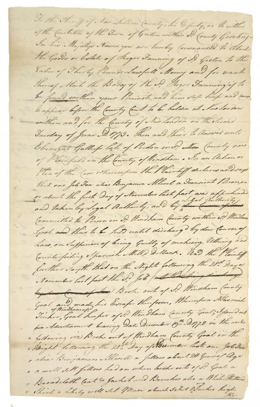 Counterfeiting Case in Groton, Connecticut

[Counterfeiting]. TWO PAGE MANUSCR...