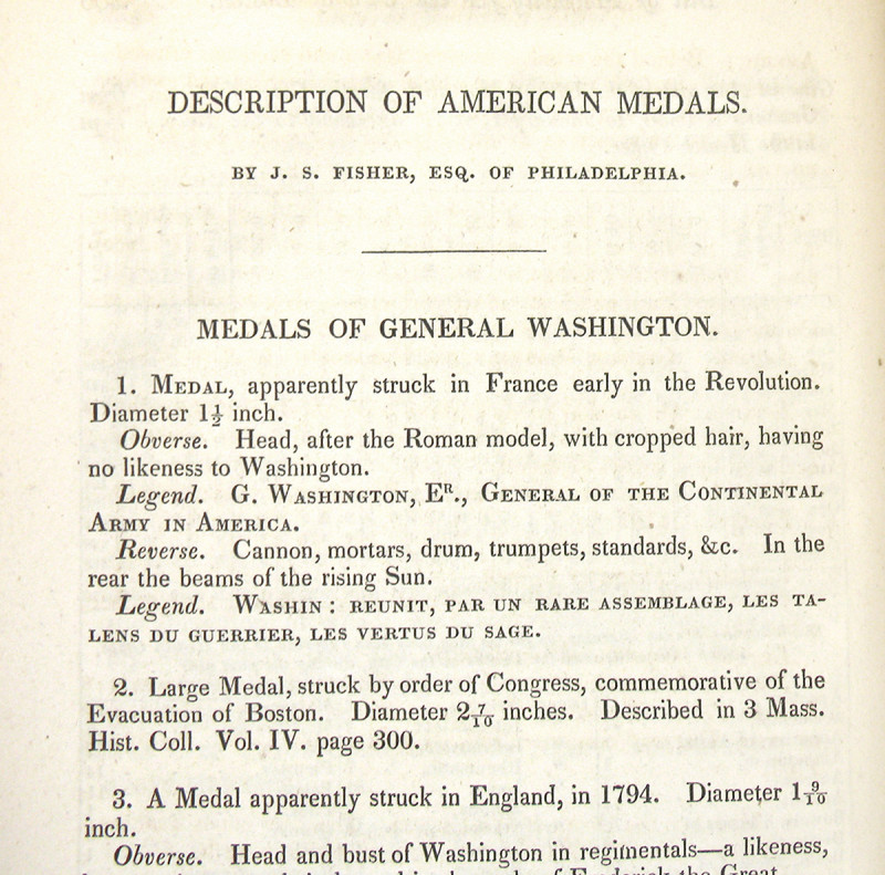 Fine Copy of Fisher on American Medals

Fisher, J. Francis. DESCRIPTION OF AME...