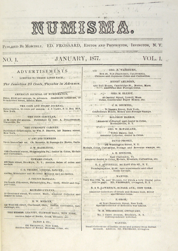 Frossard’s Numisma, Complete with All Supplements

Frossard, Ed. [editor]. NUM...