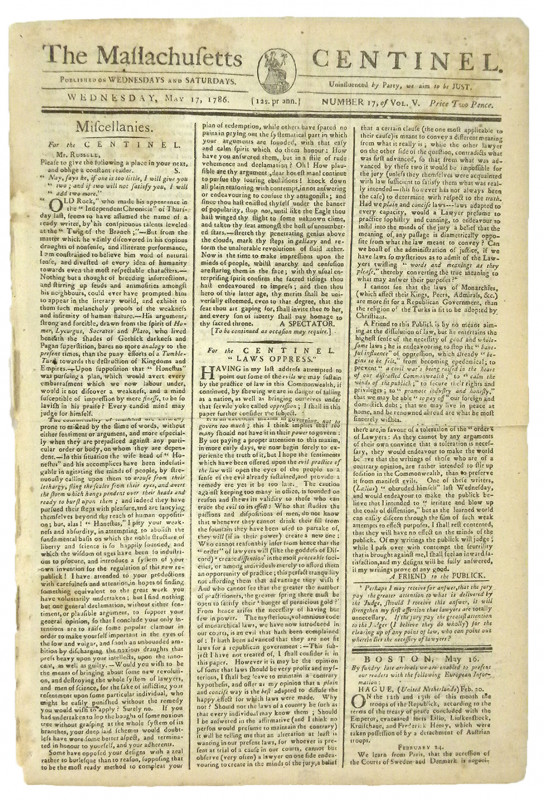 1786 Description of Pewter Continental Currency Pieces

THE MASSACHUSETTS CENT...