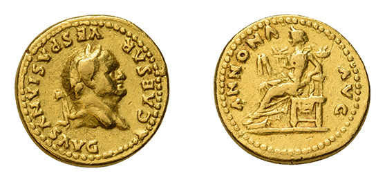 Aureus, Titus 79-81, Titus als Caesar unter Vespasianus, 
Av.: T CAESAR - VESPAS...