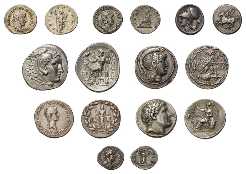 * Eine interessante Sammlung mit Antiken Münzen. Dabei 30 griechische 
Silbermün...