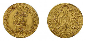 Frankfurt, Stadt. Goldgulden 1617. Johannes der Täufer steht hinter Wappen-
schild mit dem Frankfurter Adler und hält in seiner Linken das Lamm Gottes...