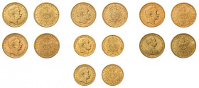 7 Goldmünzen Deutsches Kaiserreich. Dabei 4 x 20 Mark Preussen 1872A, 
1903A, 1910J, 1913A und 1914A sowie 2 x 10 Mark Preussen 1873A und 1910A.