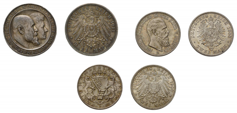 * 16 Silbermünzen Deutsches Kaiserreich. Dabei 6 x 2 Mark mit Bremen (J. 59),
Ba...