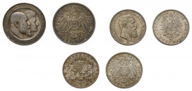 * 16 Silbermünzen Deutsches Kaiserreich. Dabei 6 x 2 Mark mit Bremen (J. 59),
Baden (J. 30), Sachsen (J. 138, 132), Preussen (J. 98), Hessen (J. 74) s...