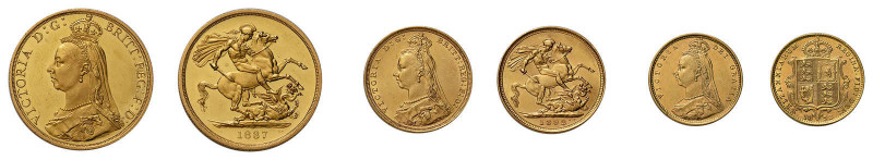 3 Goldmünzen Queen Victoria. Dabei 2 Pounds 1887 in polierter Platte, mini-
male...