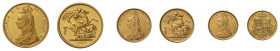 3 Goldmünzen Queen Victoria. Dabei 2 Pounds 1887 in polierter Platte, mini-
male Kratzer, sehr selten. Dazu 1 Sovereign 1892 S sowie 'Jubilee' Half-So...