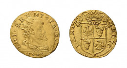 Mailand, Philipp II. von Spanien (1554 - 1598), Doppia 1593.
Kopf mit Strahlenkrone rechts. Rs: Bekröntes Wappen.