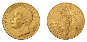 Königreich Italien. Vittorio Emanuele III. 1900-1946 
50 Lire 1911 R, Rom. 50 Jahre Königreich Italien. 16,14 g. FB 27.