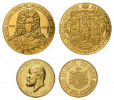 * 2 repräsentative Medaillen des Fürstentum Liechtenstein in Gold, jeweils im
Originaletui.