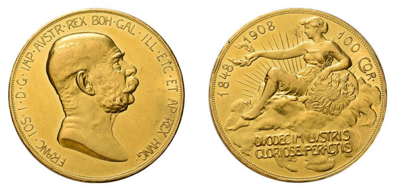 Franz Josef I., 1848-1916, 100 Kronen 1908, Wien, auf sein 60jähriges 
Regierung...