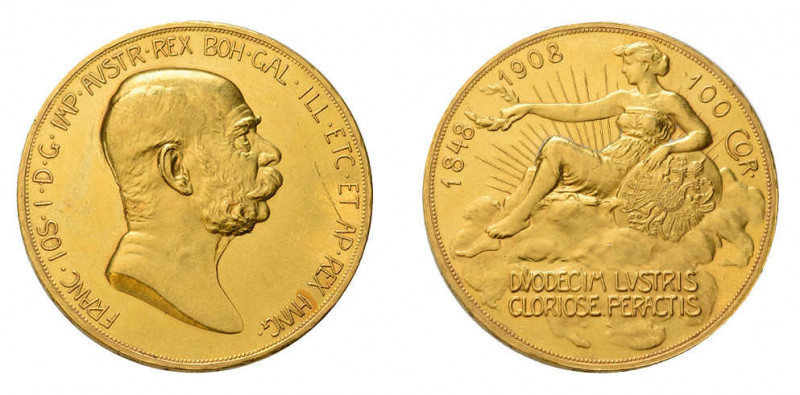 Franz Josef I., 1848-1916, 100 Kronen 1908, Wien, auf sein 60jähriges
Regierungs...