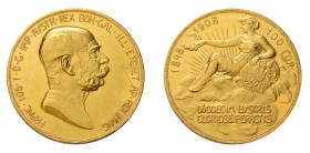 Franz Josef I., 1848-1916, 100 Kronen 1908, Wien, auf sein 60jähriges
Regierungsjubiläum, Fb. 514, 33,93 g.