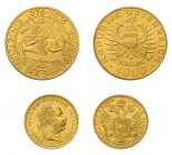 2 Goldmünzen Österreich. Dabei 1 Dukat 1915 sowie 1000 Schilling 1976
Babenberger. Zusammen ca. 15.6 g.f.