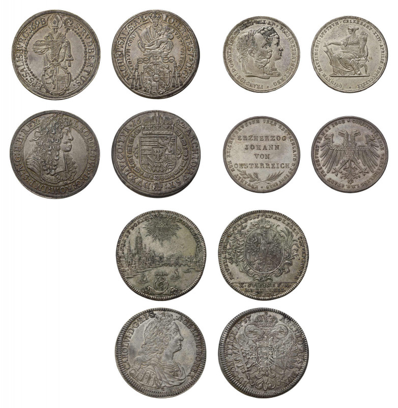 * 16 Silbermünzen. Dabei u.a. Taler 1698 Salzburg (Dav. 3510), Taler 1737 Hall,
...
