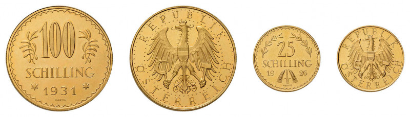 4 Goldmünzen Österreich. Dabei 25 Schilling 1926, 100 Schilling 1931, 4
Dukaten ...