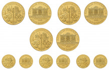 Kleine Partie mit 6 Münzen Wiener Philharmoniker in Gold. Dabei 3 x 1 Unze 
1989 sowie 3 x 1/4 Unze 1989.