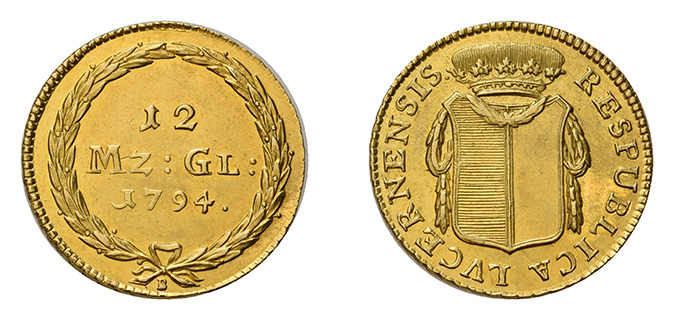12 Münzgulden 1794, Luzern. 7.63 g. D.T. 541a. HMZ 2-647a. Fb. 325. 
Vorzügliche...