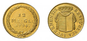 12 Münzgulden 1794, Luzern. 7.63 g. D.T. 541a. HMZ 2-647a. Fb. 325. 
Vorzügliches Exemplar.