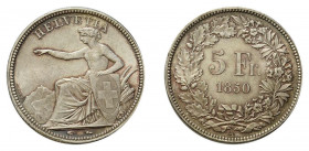 * 5 Franken 1850 A. 25 g. HMZ 2-1197a. Unzirkuliertes Exemplar mit Patina.